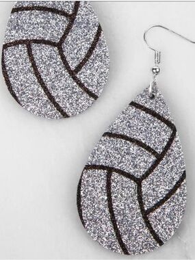 Plunder | Spike Earrings - Sparkly Silver Double-sided volleyball 3.5" drop